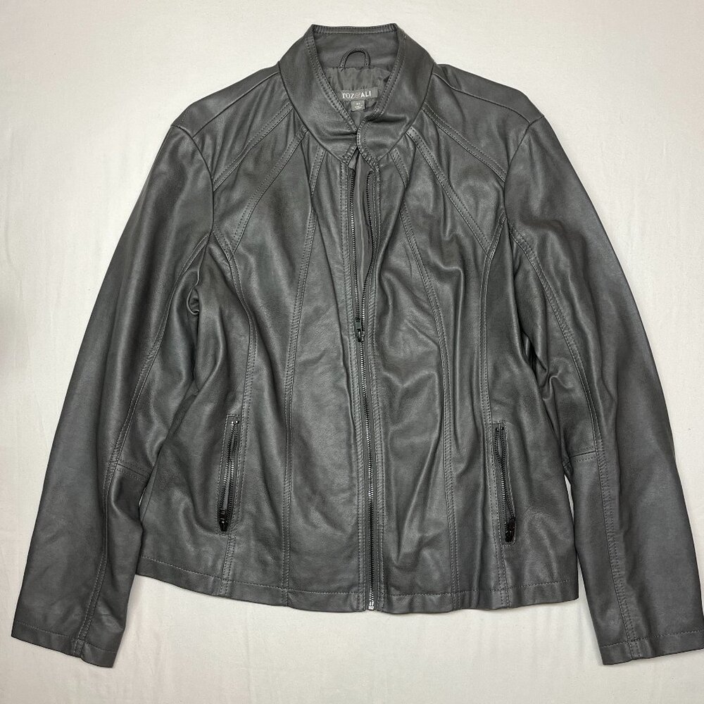 Roz & Ali Women’s Size XL Faux Leather Jacket Coat Gray